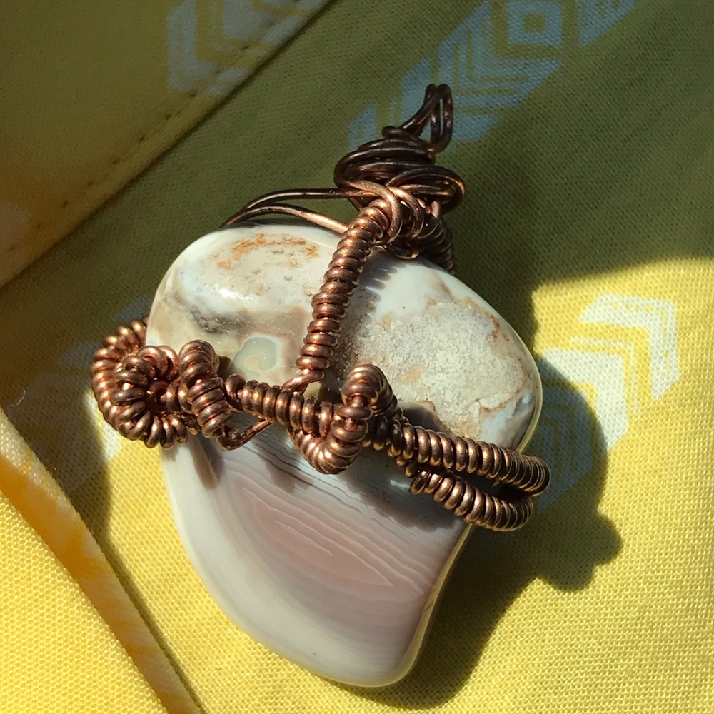 Painted agate wire wrapped pendant